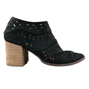 Steve Madden Women's 9.5M Jarlyn Black Suede Laser Cut High Heel Ankle Booties